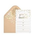 50 Pack Invitation Card - Elegant Greeting Cards ‘’You Are Invited’’ In Gold Foil Letters – For Wedding, Bridal Shower, Baby Shower, Birthday Invitations - 52 Kraft Envelopes Included - 4" x 6"