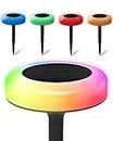 Bell+Howell VIVIDISK LED Solar Garden Lights Easy to Install Color Changing 4 Pk Solar Pathway Lights/Yard Lights, Solar Landscape Lights Solar Powered Waterproof, Lawn/Walkway/Driveway Lights