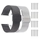 DICOSMETIC 2 Sets 2 Colors Watch Strap Stainless Steel Mesh Watch Band Quick Release and 10Pcs Watch Bands Spring Bar Pins Black Smart 25mm Replacement Watch Wristbands for Men Women Teen