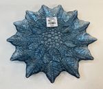 Pier 1 Glass Poinsettia Flower Plate Dish: Blue 9” Holiday Winter Decor: NWT