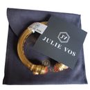 Julie Vos 24k Gold Over Brass Bangle Cuff Bracelet w/ Orange Glass & Box NWT