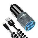 [MFi Certified] COYZA Fast Car Charger Adapter, for iPhone 14/13/12/11/Pro Max/Pro/Mini/X/XS/XS MAX/XR/SE 2020/8 Plus/8/7 Plus/7/6s/6/5/SE, 3.1A Dual USB Ports with Coiled Charging Cable Cord