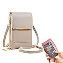 Leather Anti Theft Crossbody Bags for Women, Women Small Cell Phone Pouch Crossbody Shoulder Bag Purse Card Wallet, RFID Protection, The Transparent Window Design for Operating Your Phone (Grey)