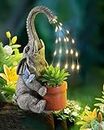 iStatue Solar Elephant Figurine with Succulent Plant Pot - 11'' Hand-Painted Lifelike Resin Lawn Ornaments Statue for Yard Art Garden Decor Gifts (Elephant)