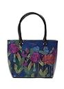 Satya Paul Pink Blue PU Leather Printed Women Tote Handbag