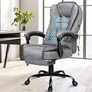 ALFORDSON Massage Office Chair with 150°Recline, Ergonomic Gaming Executive Computer Racer Leather Chair with Adjustable Height and 360°Swivel, Home Desk Chair with Lumber Back Support Footrest, Grey