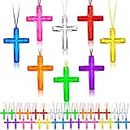 96 Pcs Crystal Cross Necklace Plastic Colored Necklaces Christian Religious Party Favors Christian Toys for Sunday School Prize Christian Easter Birthday Vacation Bible School Favor, 8 Assorted Colors