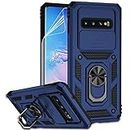 for Samsung Galaxy S10 Case with Camera Lens Cover HD Screen Protector, Dual Layer Military-Grade Drop Tested Magnetic Ring Holder Kickstand Protective Phone Case for Samsung Galaxy S10 (Navy Blue)