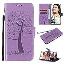 Samsung S21 Case, Samsung Galaxy S21 Case for Women Men Card Slots Magnetic Closure Kickstand Full Protection Premium Leather Flip Wallet Phone Case Cover (Samsung Galaxy S21 Case Owl-Tree Purple)