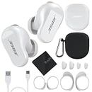 Bose QuietComfort Earbuds II Bundle with Protective Silicone Carrying Case and Cloth - Active Wireless Noise Cancelling in-Ear Bluetooth Headphones with Personalized Sound, Bose Earbuds 2 (White)