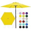 JEAREY 7.5FT Patio Umbrella Market Table Umbrella with 6 Sturdy Ribs, Push Button Tilt/Crank Outdoor Umbrella for Garden, Deck, Backyard, Pool and Beach,Yellow