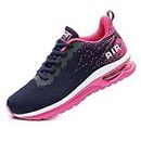 Dannto Women's Lightweight Walking Sneakers Air Cushion Tennis Athletic Running Fashion Sport Shoes for Girls Blue and Pink Size 8