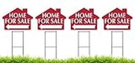 Home for Sale House Shaped Sign Kit with Stands - 4 Pack 4 Signs and 4 Stands Red) Durable Coroplast and Colorfast Ink 18 x 24 Made in The USA