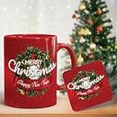 Gift Arcadia Merry Christmas Red Printed Ceramic Coffee Mug & Cup with Coaster | Gift for Christmas | Best Gift - D4