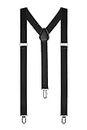 Boolavard Braces/Suspenders One Size Fully Adjustable Y Shaped with Strong Clips (Black)