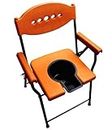 Folding Commode Over Toilet, Bedside Commode Chair, Shower Seat with Removable Bucket, Suitable for Senior, Disabled Patients & Pregnant Woman (orange)