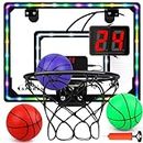 Basketball Hoop Indoor for Kids,LED Light Mini Basketball Hoop with 3 Balls & Electronic Scoreboard,Over The Door Basketball Hoop,Basketball Toys Gift for Kids 3-12 Year Old Boys Girls Teen