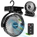 Simpeak USB Fan 8000mAh Rechargeable, 3 Speeds Desk Fan Fast Air Circulating, Sturdy Clamp Portable for Office Home Desk or Outdoor Camping Tent Beach Treadmill Car, Black