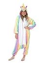 Onesie Kigurumi Kid & Adult Size Hooded Jumpsuit 20+Characters Pajamas Cosplay One-Piece Winter Cloth (Rainbow Unicorn, 170cm)