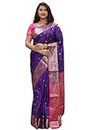 SGF11 Women's Kanjivaram Pure Soft Silk Handloom Saree For Women Pure Golden Zari With Blouse Piece (Violet)