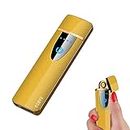 Ultra-Thin Electric Lighter,Mini Windproof Lighter, Double-Sided Lighter, Tungsten Turbo Lighter Touch Switch Lighter Rechargeable USB Lighter with LED Battery Indicator (Drawing Gold)