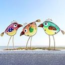 Garden Decor for Outside,Funny Metal & Glass Bird Decor for Indoor & Outdoor Set of 3,Yard Art Decor,Garden Art Statues Decorations,Colorful and Patriotic