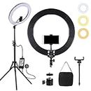 Embellir 19" LED Ring Light with Stand, Ringlight Phone Camera Video Selfie Stick Tripod Key Lighting for Make Up Photography, 360° Rotation Carry Bag Black