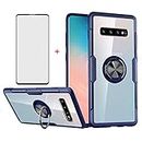 Phone Case for Samsung Galaxy S10 Plus with Tempered Glass Screen Protector Clear Cover and Stand Ring Holder Cell Accessories Glaxay S10+ Galaxies S10plus 10S Edge S 10 10plus Cases Cases Men Blue