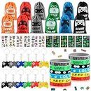 Video Game Party Bag Fillers, 48PCS Gaming Party Favours with Drawstring Bags, Silicone Bracelet, Keychain and Glow Temporary Tattoos, Video Game Birthday Party Supplies for Kids Boys Adult Gamer