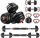 OKSTENCK 66LBS 4 in 1 Adjustable Dumbbell Set - Free Weights Dumbbells Set with Connecting Rod Used as Barbell & Non-Slip Handles & Kettle-Bell Base for Home and Gym
