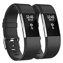 Vancle Bands Compatible with Fitbit Charge 2 Bands Women Men, Adjustable Replacement Strap Wristbands for Fitbit Charge 2 HR (Black+Black, Large)