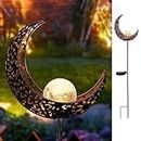 HOMEIMPRO Moon Solar Garden Lights Outdoor Stakes, Waterproof Crackle Glass Metal Decorative Lights for Lawn, Patio Accessories, Backyard Decor, Birthday,Mothers' Day Gift Mom (Bronze)