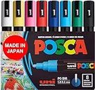 Posca Full Set of 8 Acrylic Paint Pens with Reversible Medium Point Pen Tips, Posca Pens are Acrylic Paint Markers for Rock Painting, Fabric, Glass Paint, Metal Paint, and Graffiti