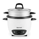 Aroma ARC-743-1NG 3-Cup, Uncooked 6-Cup, Cooked Rice Cooker and Food Steamer, White