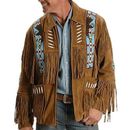 Giacca da cowboy da uomo nativi americani western in pelle scamosciata cappotto frange perline aquila