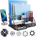 Mesh Desk Organizer Office Supplies Pen Holder with Drawer 8 Compartments Black