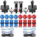 Easyget Classic Arcade Game Diy Parts For Mame Usb Cabinet 2x Zero Delay Usb Encoder + 2x 8 Way Classic Arcade Joystick + 18x Classic Arcade Push Button (Including 1p / 2p Start Push Button) Blue + Red Color Kits