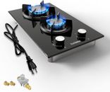 Tempered Glass 12'' Gas Cooktop 2 Burners Propane Cooktop Built in Gas Stovetop