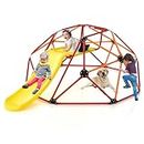 GYMAX Dome Climber with Slide, 2 in 1 Kids Climbing Set, Convenient Grip, Outdoor Indoor Children Climbing Frame for 3-12 Years Old Boys Girls (Orange+Yellow)