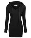 Bepei Hoodies Sweatshirt for Women,Modest String V Neckline Tunic Boutique Clothing Outfit Elastic Tops Daily Wear Flattering Shirts Black 3XL