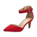 DREAM PAIRS Women's Lowpointed Red Suede Low Heel Dress Pump Shoes - 6.5 M US