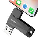 128GB Photo Stick for iPhone, Qainerly USB Flash Drive for iPhone 10 11 12 13 14 and More, 4 in 1 Memory Stick for Photos and Videos Transfer Storage, iPhone/iPad/PC/Android(Black)