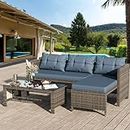 Shintenchi Outdoor Patio Furniture Sets, Wicker Patio sectional Sets 3-Piece, All Weather Wicker Rattan Patio Seating Sofas with Glass Coffee Table and Cushion (Grayish Blue)