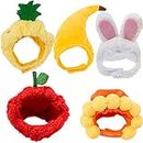 5 Pieces Cat Hat Adjustable Cute Pet Hat, Cats, Kitten and Puppy Accessory Headwear, Animal-Safe Materials Pet Hat with Rabbit Ears/Banana/Sunflower/Fruit Apple/Pineapple Cap