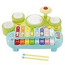 Hitish Toddler Musical Piano Toy, 3 in 1 Piano Keyboard Xylophone Drum Set, Electronic Early Educational Instrument Learning Toys for Baby 1 2 3 Years Old