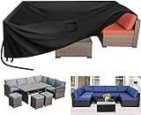 Kovshuiwe Garden Furniture Covers,250x250x90cm Patio Furniture Cover Waterproof,Patio Table Covers 420D Heavy Duty Oxford Fabric Rattan Furniture Cover Windproof Anti-UV for Patio, Outdoor (Black)