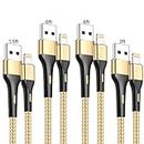 iPhone Charger 4Pack 1.5/3/6/6FT, [Apple MFi Certified] Lightning Cable 6 Foot iPhone Charger Cord Fast Charging Cable for iPhone 13 12 Pro Max Mini 11 Pro XS XR X 10 8 7 Plus 6s 6 SE 2020 iPad-Gold