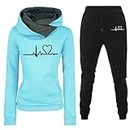 TIMIFIS Womens Sets 2 Piece Outfits Comfy Long Sleeve Hoodies Casual Pants Trendy Heart Print Sweatsuits Lounge Outfits, Sky Blue, Small