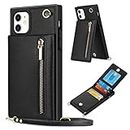 Vofolen for iPhone 11 Case Zipper Wallet Cover with Credit Card Holder Lanyard Crossbody Strap Women Girls Leather Magnetic Clasp Kickstand Heavy Duty Protective Square Flip Cover for iPhone 11 Black