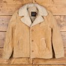 Giacca Vintage JCPenney Pelle Scamosciato M 70 Sherpa Foderata Rancher Bottone Beige